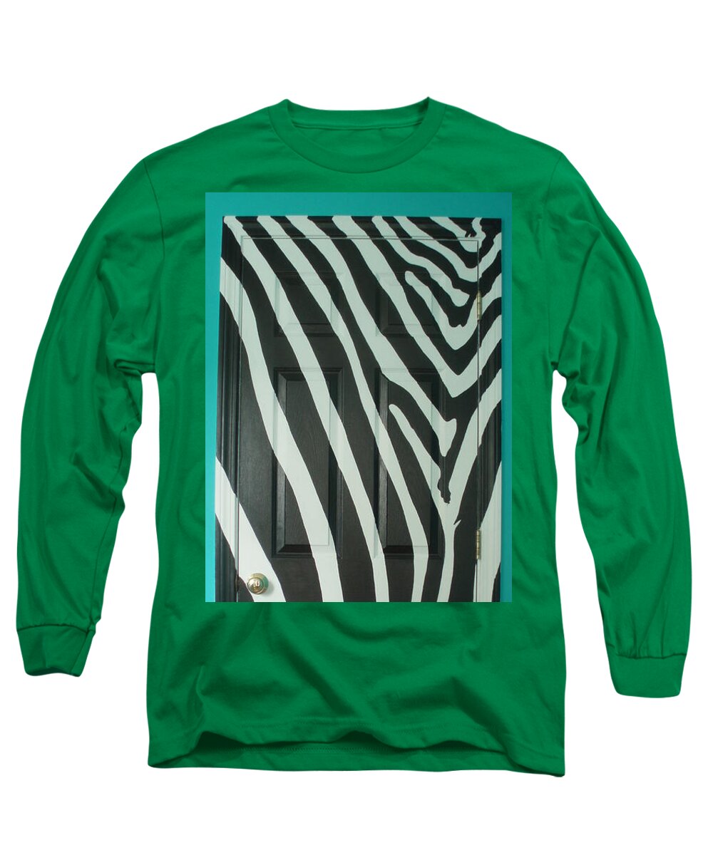 Op Art Long Sleeve T-Shirt featuring the painting Zebra Stripe Mural - Door Number 1 by Sean Connolly