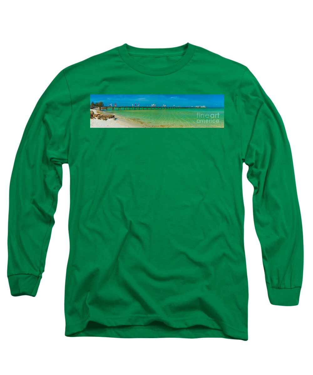 Island Long Sleeve T-Shirt featuring the photograph Anna Maria Island Historic City Pier Panorama by Rolf Bertram