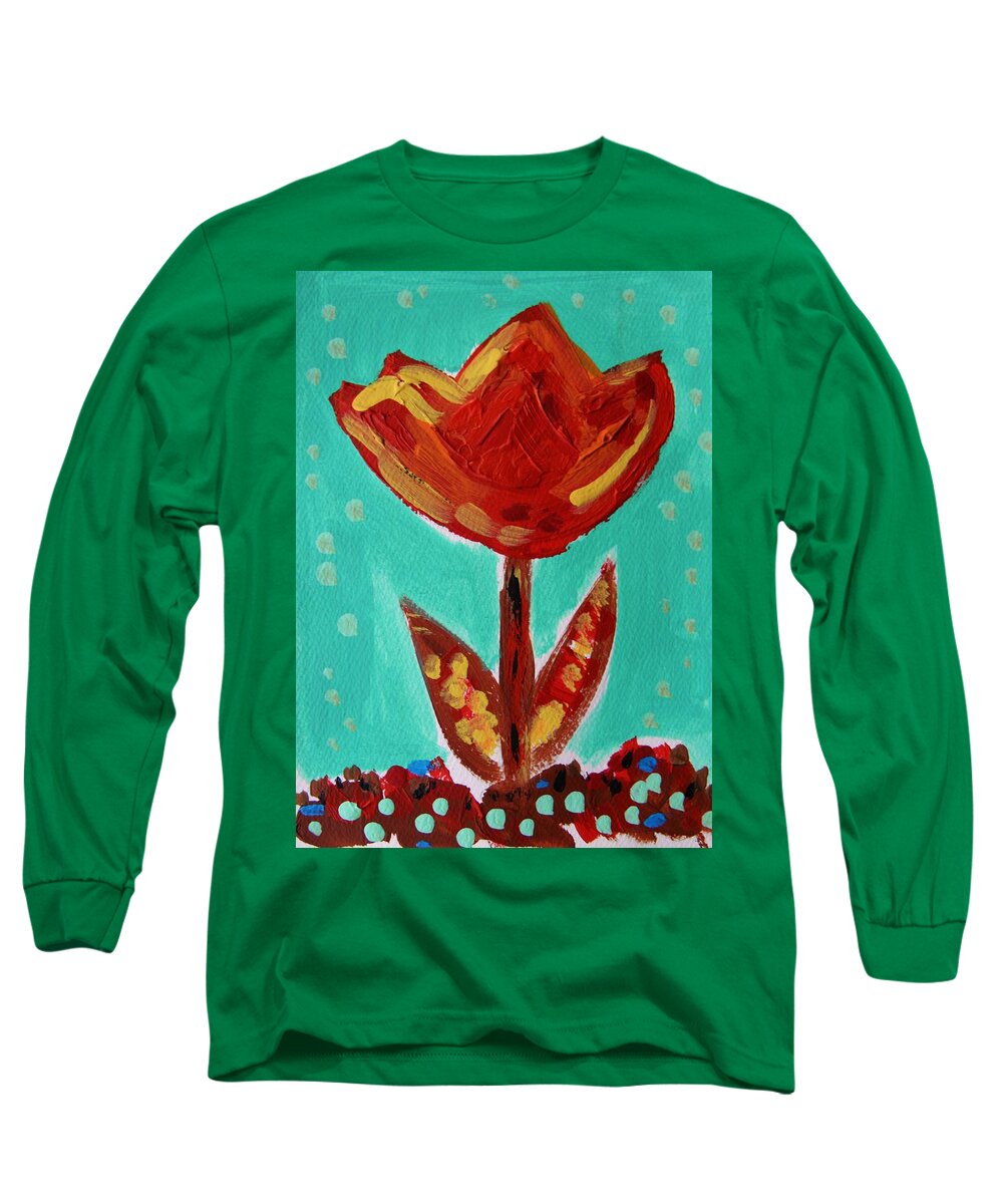 Flower Long Sleeve T-Shirt featuring the painting Avis-Flowers from the Flower Patch by Mary Carol Williams