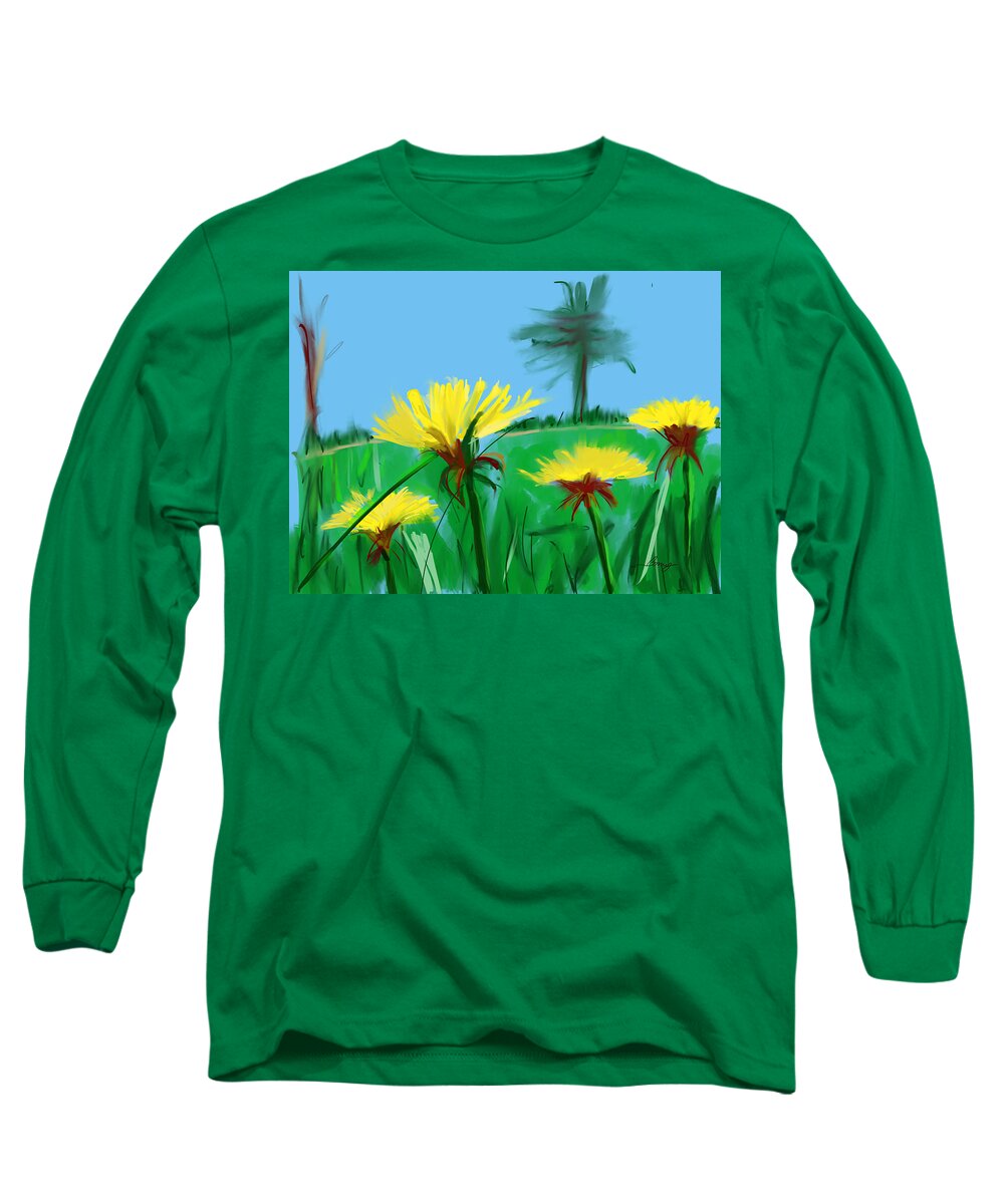 Digital Long Sleeve T-Shirt featuring the digital art Dandelion Park by Bonny Butler