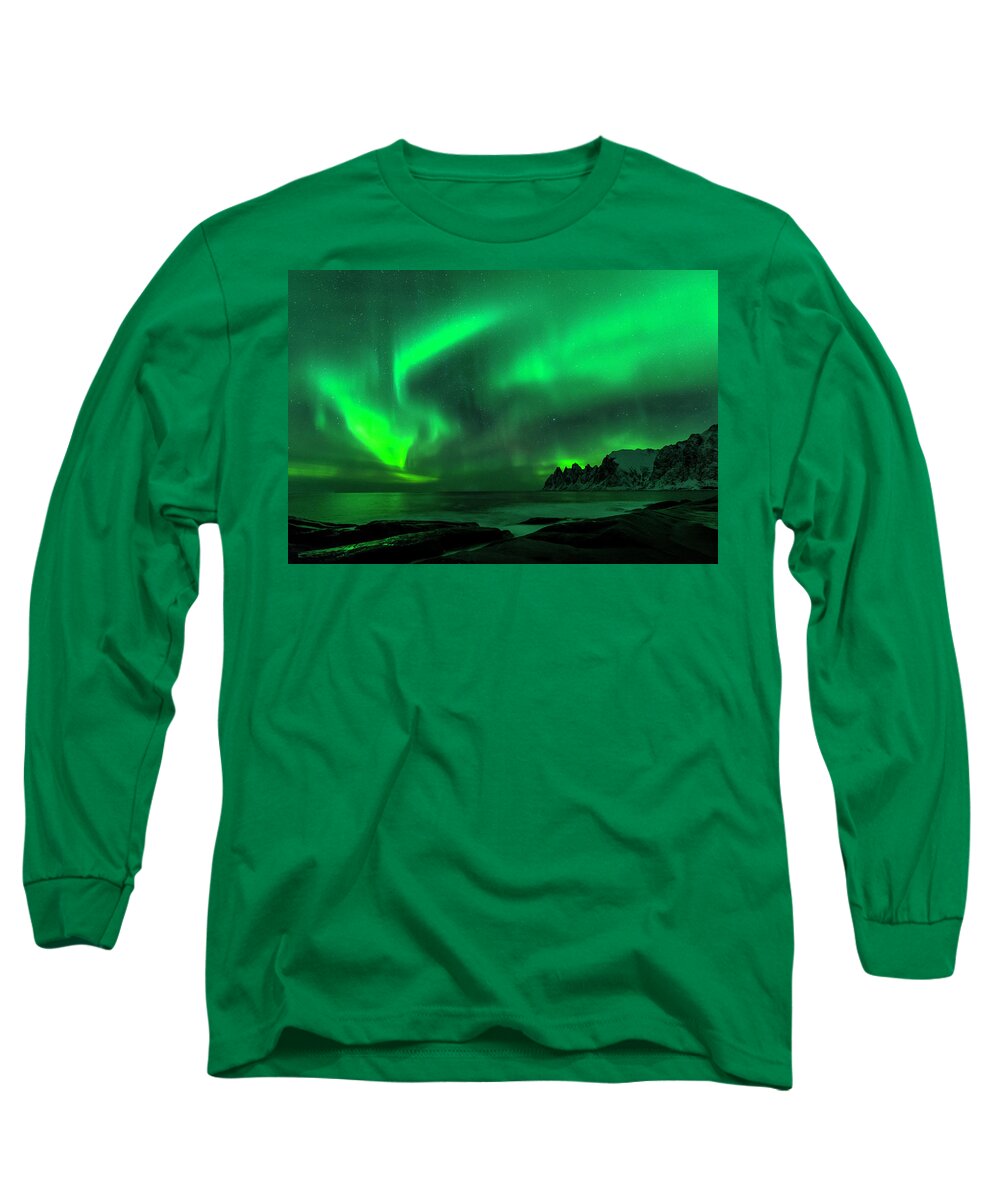 Norway Long Sleeve T-Shirt featuring the photograph Green Skies at Night by Alex Lapidus