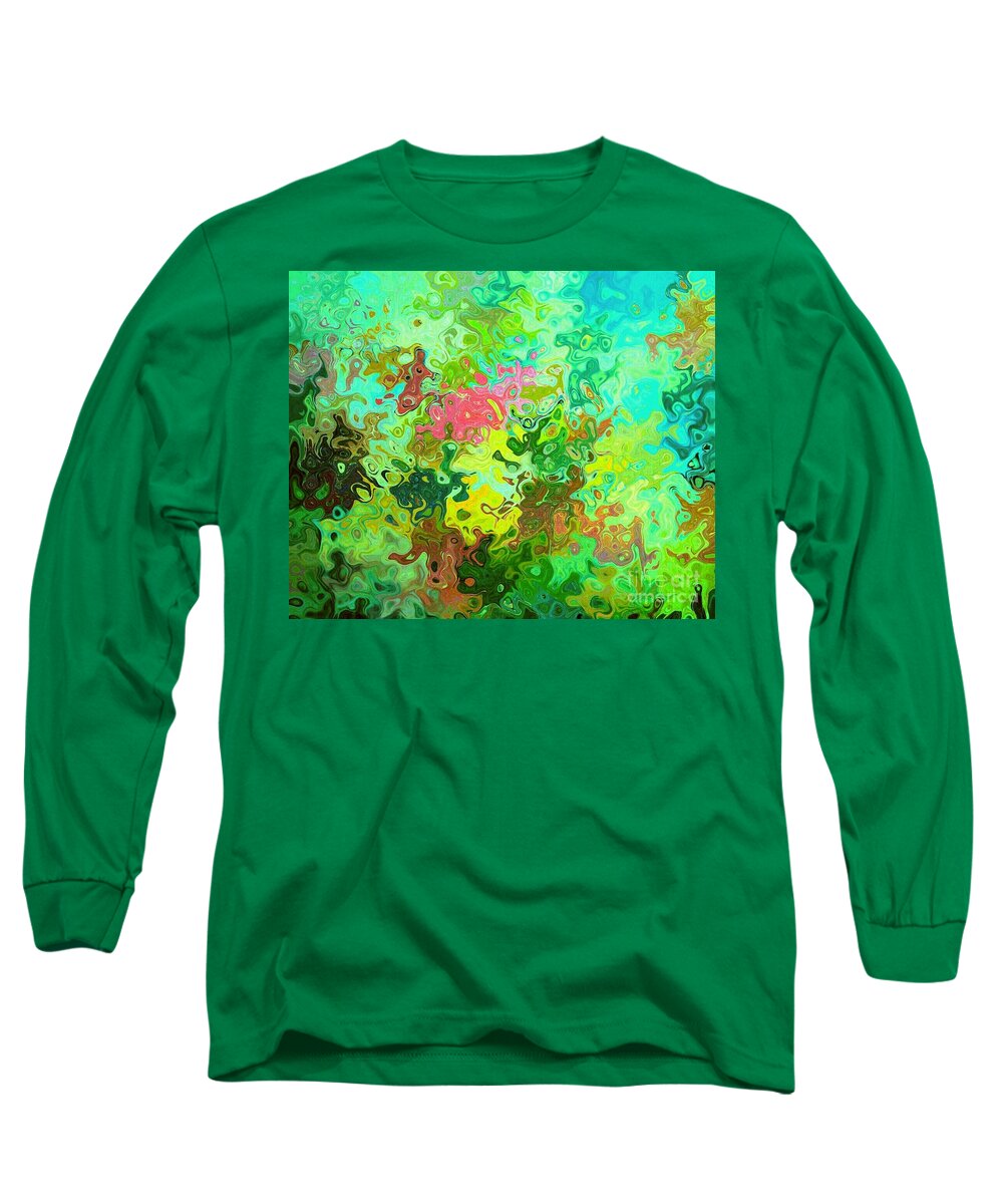 Abstract Reflection Long Sleeve T-Shirt featuring the digital art Abstract Water Flowers by Pamela Smale Williams