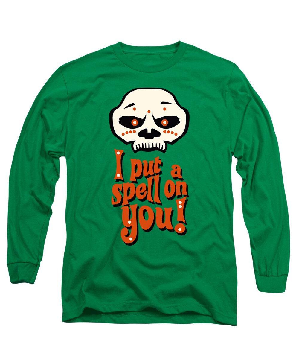 I Put A Spell On You Long Sleeve T-Shirt featuring the digital art I Put a Spell On You Voodoo Retro Poster by Tom Mayer II Monkey Crisis On Mars