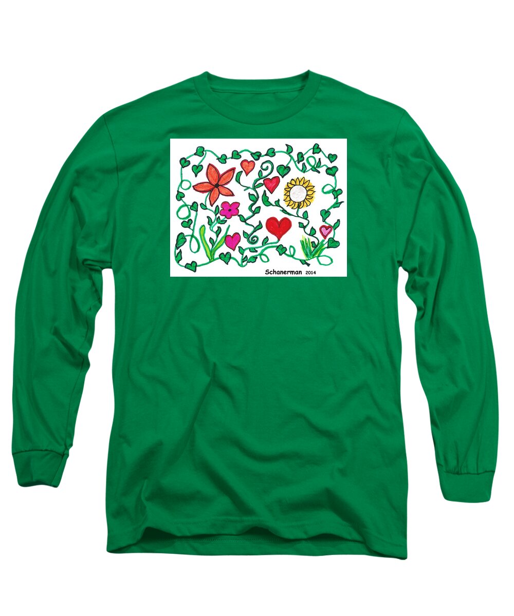 Doodle Art Long Sleeve T-Shirt featuring the drawing Love on the Vine by Susan Schanerman