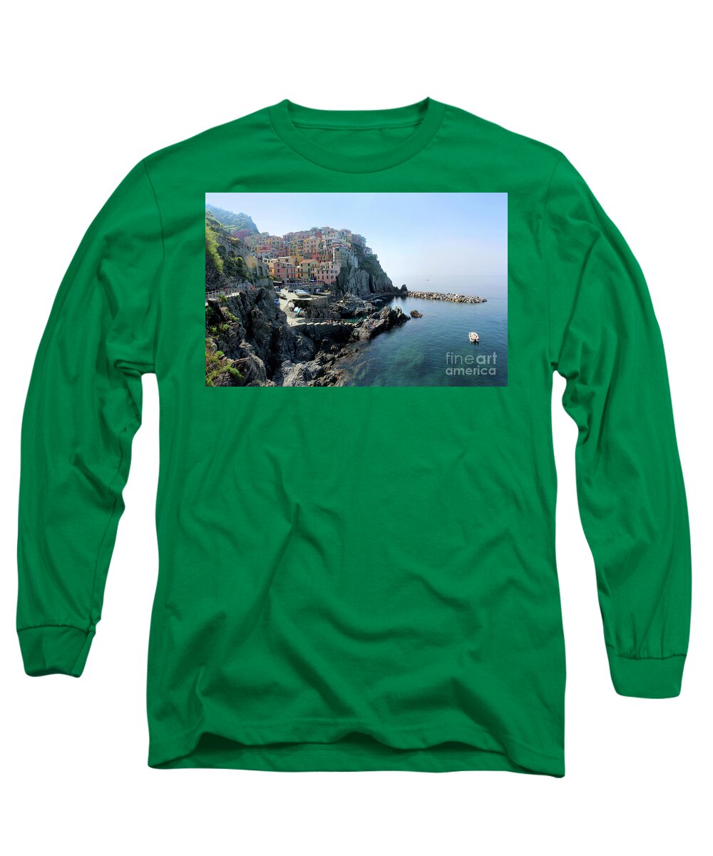 Cinque Terre Long Sleeve T-Shirt featuring the photograph Manarola Italy a historic town on Mediterranean Sea in Cinque Terre by Adam Long