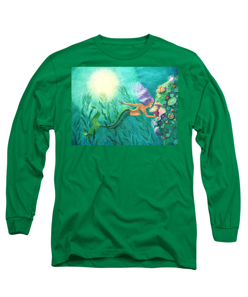Mermaid Art Long Sleeve T-Shirt featuring the painting Mermaid's Garden by Sue Halstenberg