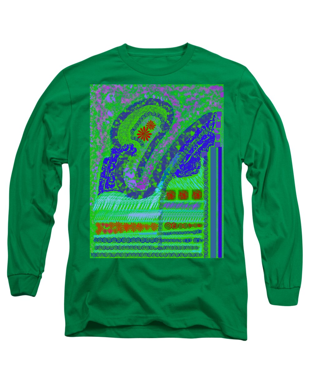 Abstract Colors Fabricdesign Blues Greens Long Sleeve T-Shirt featuring the digital art My Yard 3 by Suzanne Udell Levinger