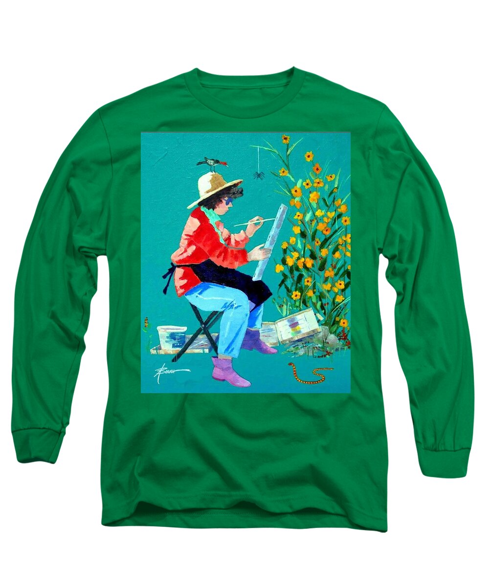Artist At Work Long Sleeve T-Shirt featuring the painting Plein Air Painter by Adele Bower
