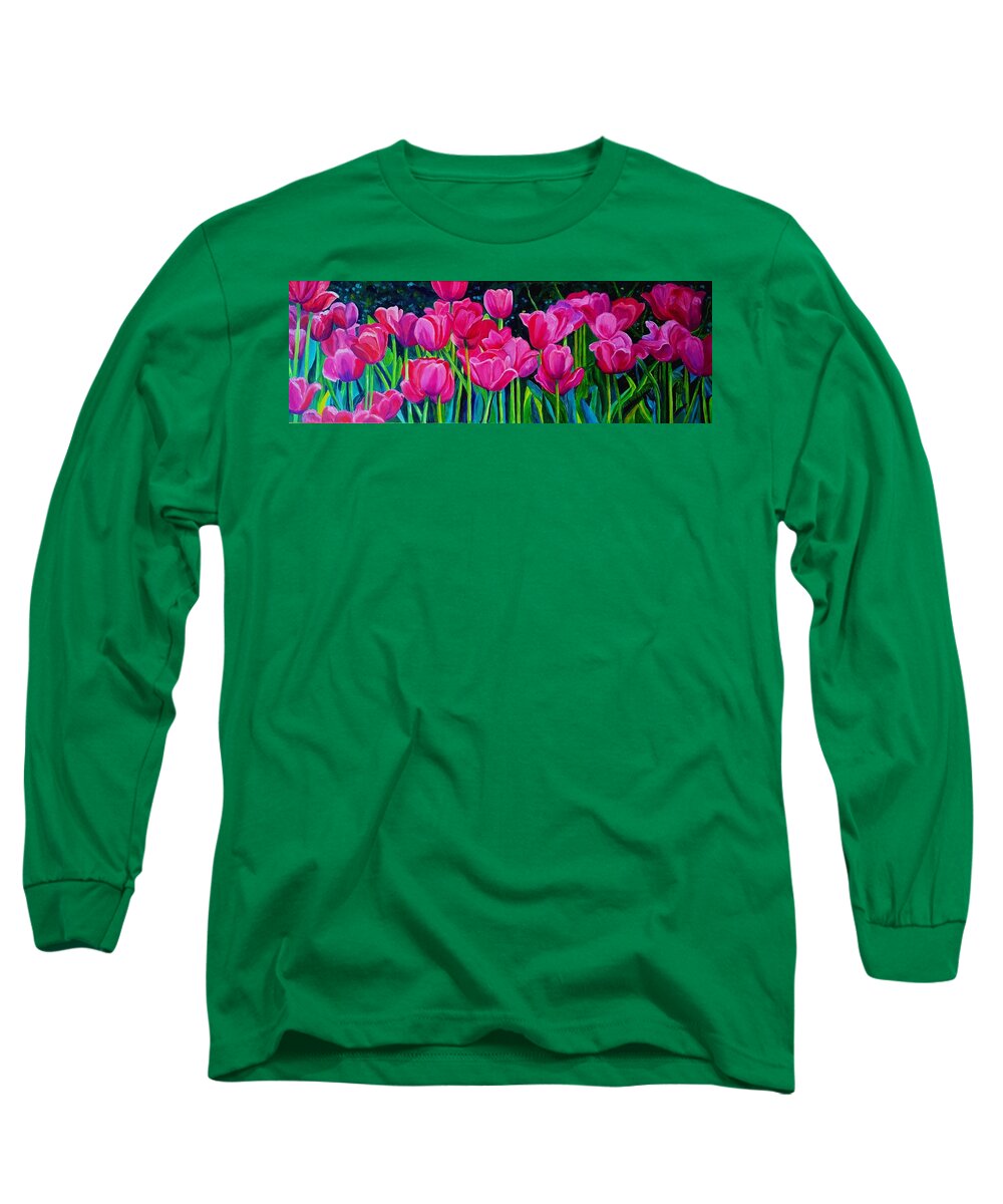Pink Tulips Long Sleeve T-Shirt featuring the painting Pretty Pinks by Julie Brugh Riffey