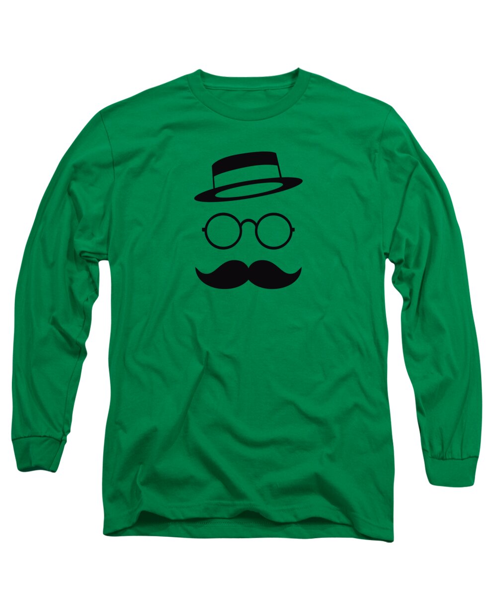 Les Claypool Long Sleeve T-Shirt featuring the digital art Retro Minimal vintage face with Moustache and Glasses by Philipp Rietz