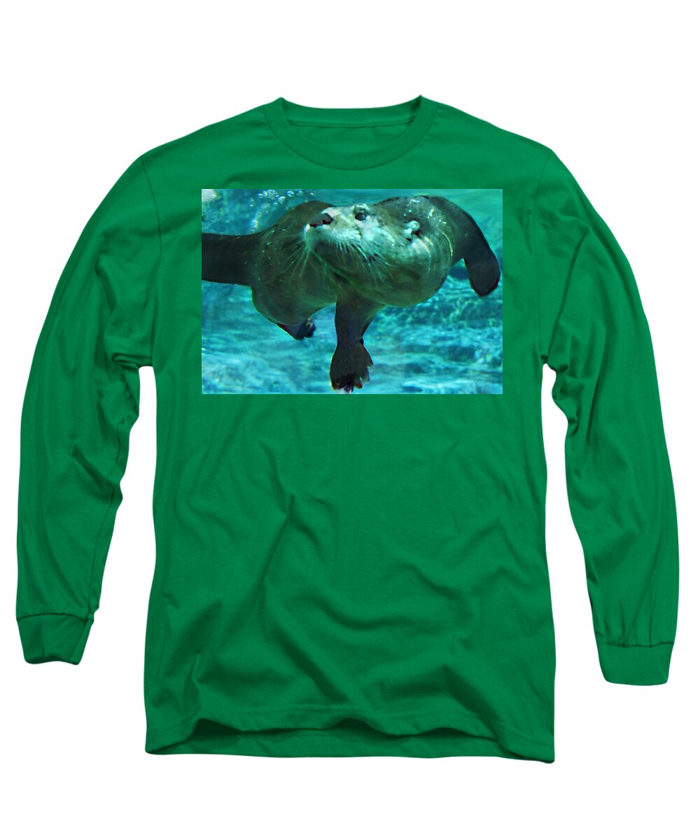 Animal Long Sleeve T-Shirt featuring the photograph River Otter by Steve Karol
