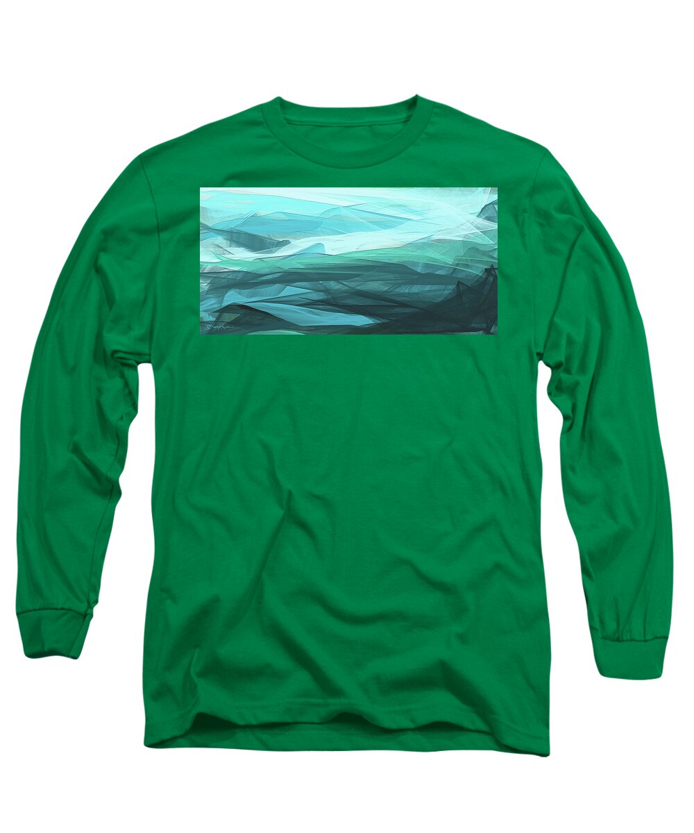 Blue Long Sleeve T-Shirt featuring the painting Turquoise And Gray Modern Abstract by Lourry Legarde