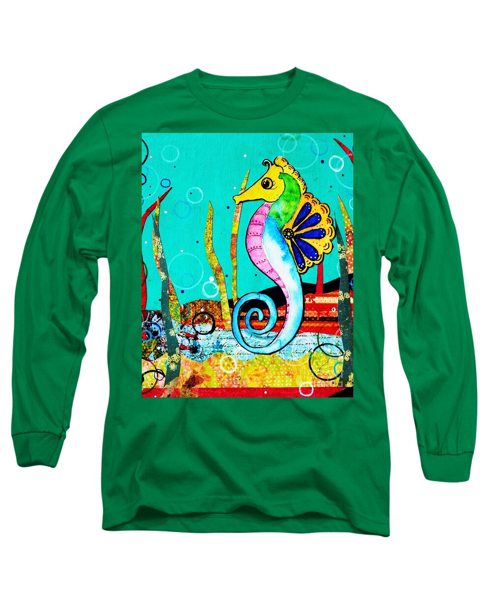 Seahorse Long Sleeve T-Shirt featuring the mixed media Under the Sea by Melinda Etzold