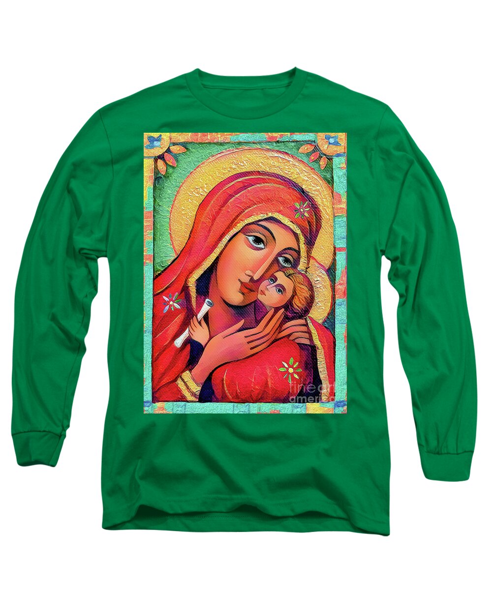 Mother And Child Long Sleeve T-Shirt featuring the painting Madonna and Child #2 by Eva Campbell