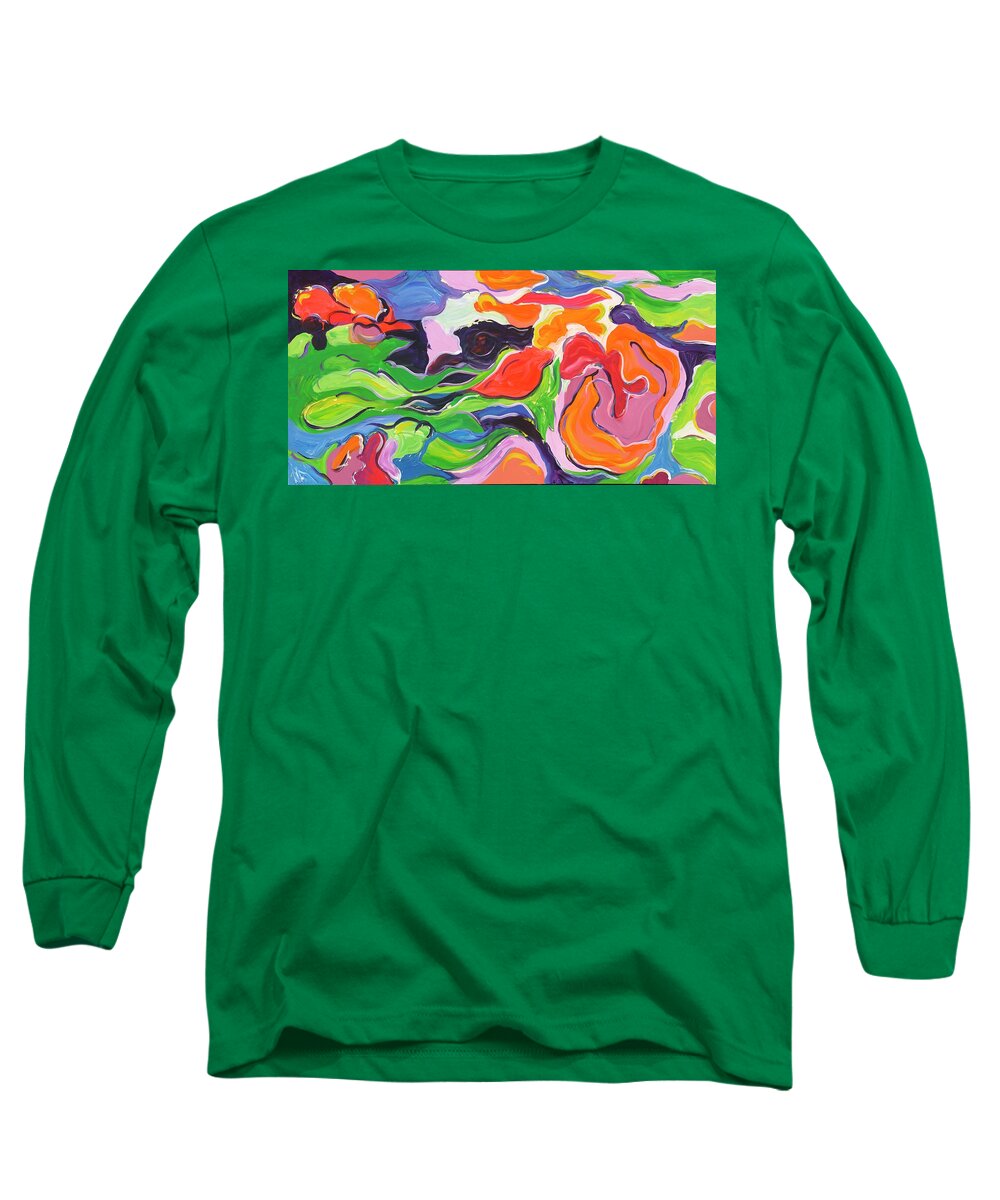 Flowers Long Sleeve T-Shirt featuring the painting Abstract Flower Swirls by Britt Miller