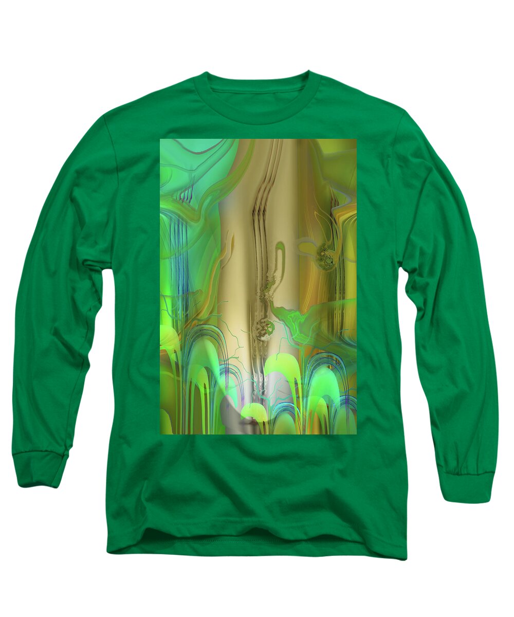 Mighty Sight Studio Abstractions Art Painted Virtually Steve Sperry Tampa Florida Fantastical Art Color Shape And Form Impressionistic Surrealism Abstract Landscapes Long Sleeve T-Shirt featuring the digital art Carly for Tea by Steve Sperry