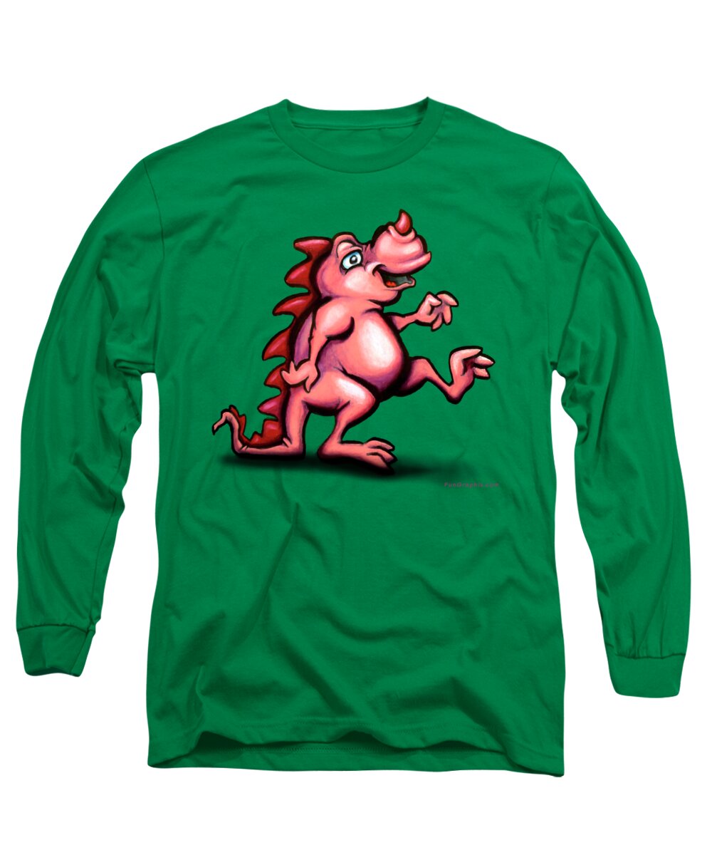 Dragon Long Sleeve T-Shirt featuring the painting Cute Little Pink Dragon by Kevin Middleton