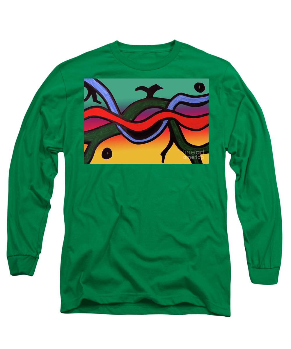 Abstract Long Sleeve T-Shirt featuring the mixed media Directional by Mary Mikawoz