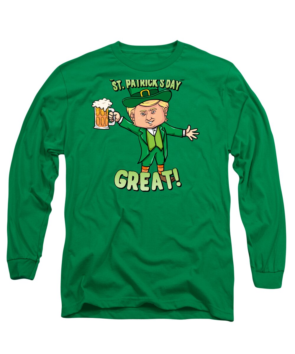 Cool Long Sleeve T-Shirt featuring the digital art Donald Trump Keeping St Patricks Day Great Leprechaun by Flippin Sweet Gear