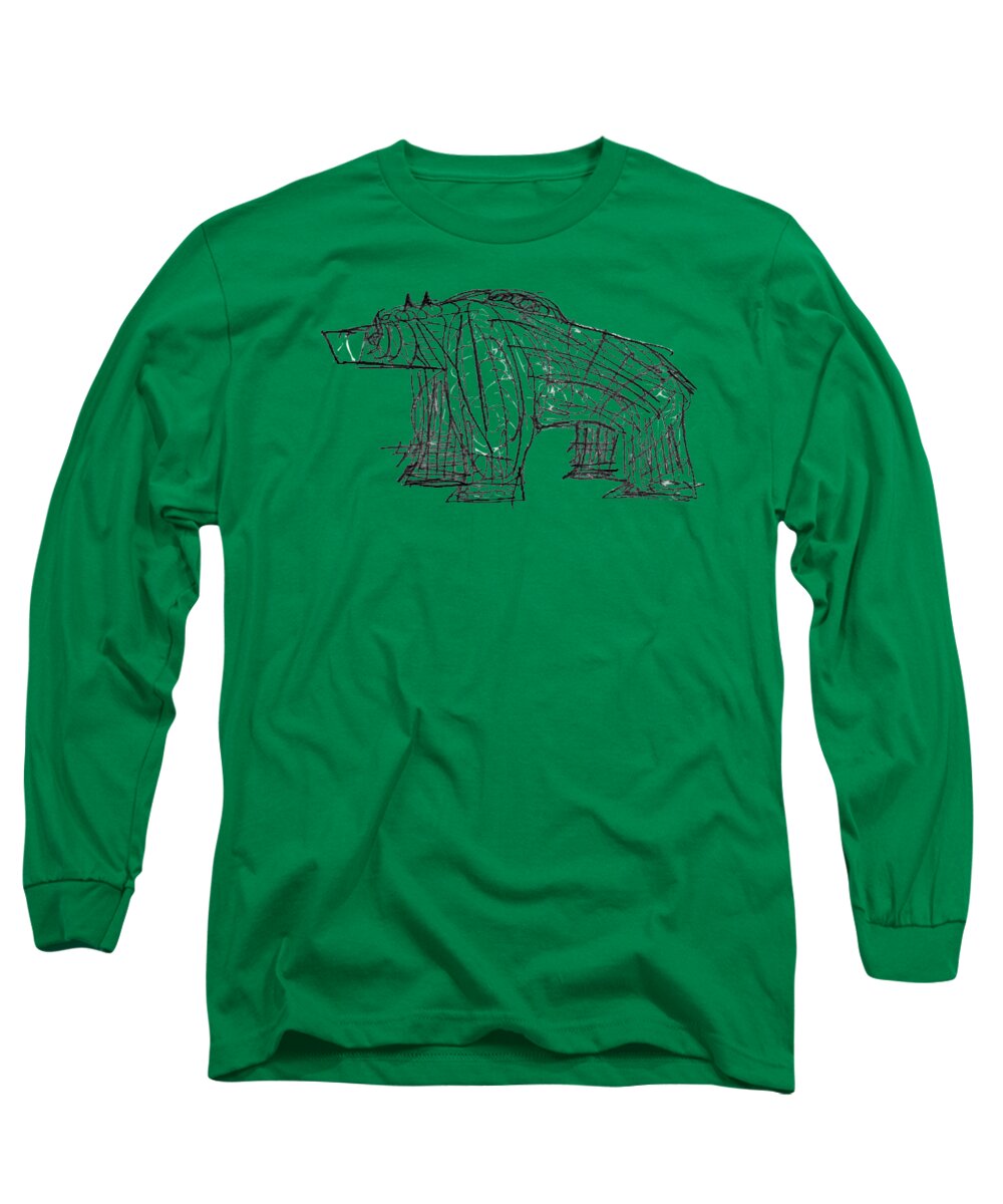 Animal Long Sleeve T-Shirt featuring the drawing Gung Ho Bear by Pam O'Mara