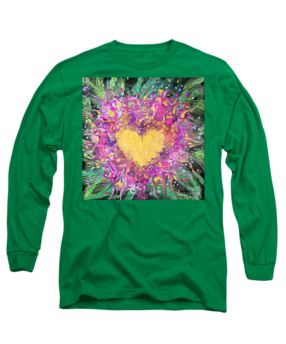 Flowers Spiral Foliage Expressionist Art Long Sleeve T-Shirt featuring the painting Heart Garland 7263 by Priscilla Batzell Expressionist Art Studio Gallery