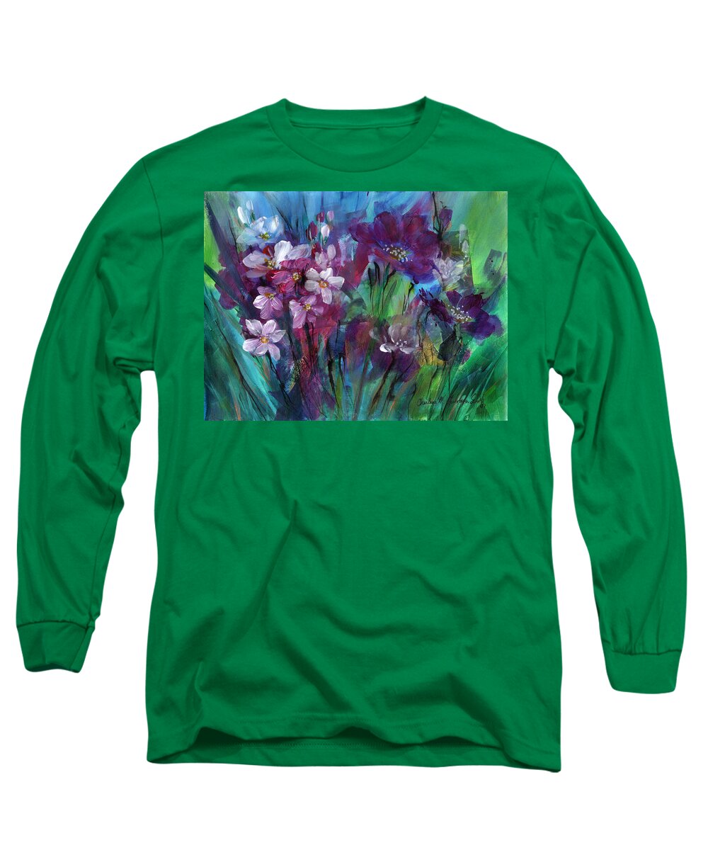 Dancing-flowers Long Sleeve T-Shirt featuring the painting Imaginary Garden - Tango by Charlene Fuhrman-Schulz