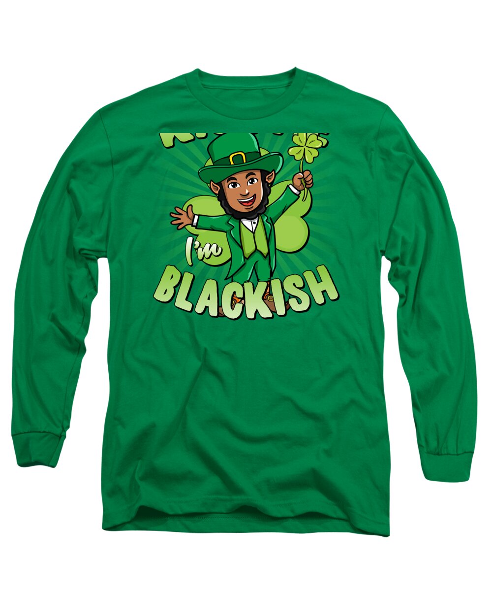 Cool Long Sleeve T-Shirt featuring the digital art Kiss Me Im Blackish Black Leprechaun by Flippin Sweet Gear
