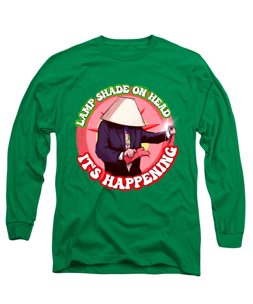 Office Long Sleeve T-Shirt featuring the drawing Lamp Shade On Head by Ludwig Van Bacon