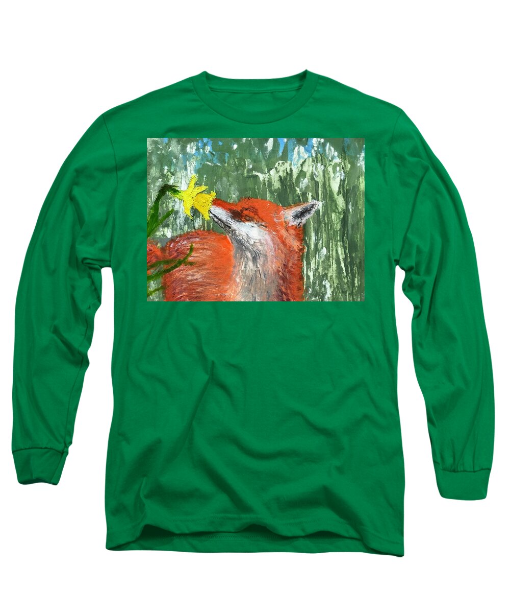 Fox Long Sleeve T-Shirt featuring the painting Llwynog by Bethany Beeler