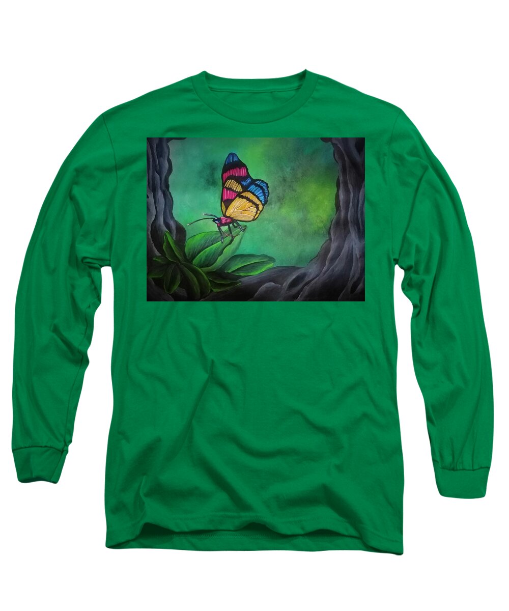Butterfly Long Sleeve T-Shirt featuring the painting Painted beauty by Tara Krishna