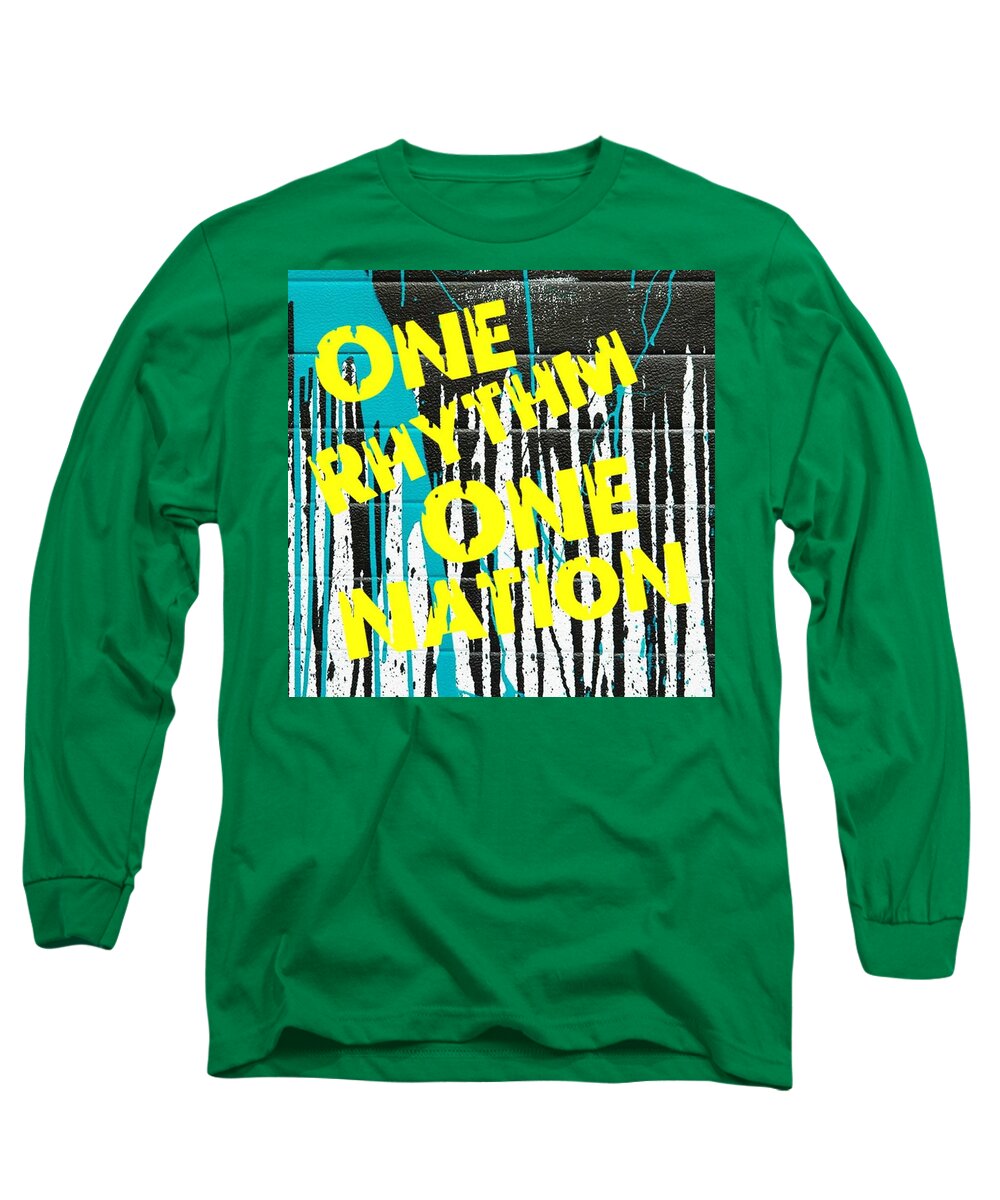  Long Sleeve T-Shirt featuring the digital art One Rhythm One Nation - Paint Can by Tony Camm