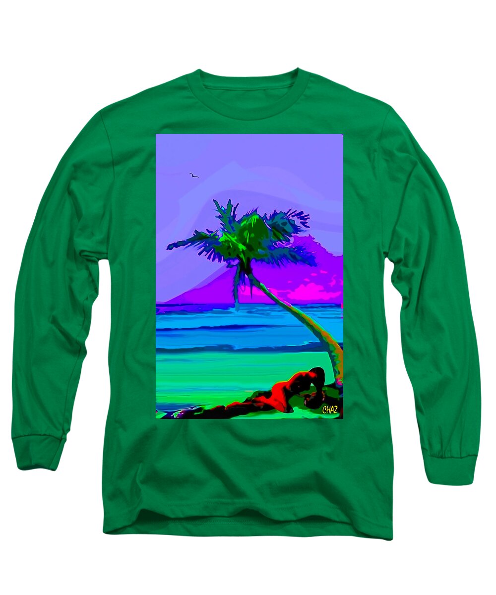 Waterfront Long Sleeve T-Shirt featuring the painting Swimmer Resting by CHAZ Daugherty