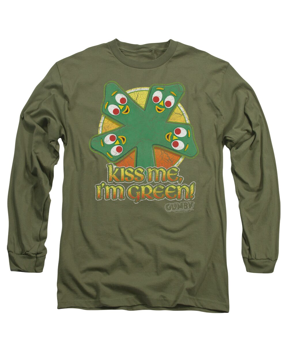 Gumby Long Sleeve T-Shirt featuring the digital art Gumby - Kiss Me by Brand A
