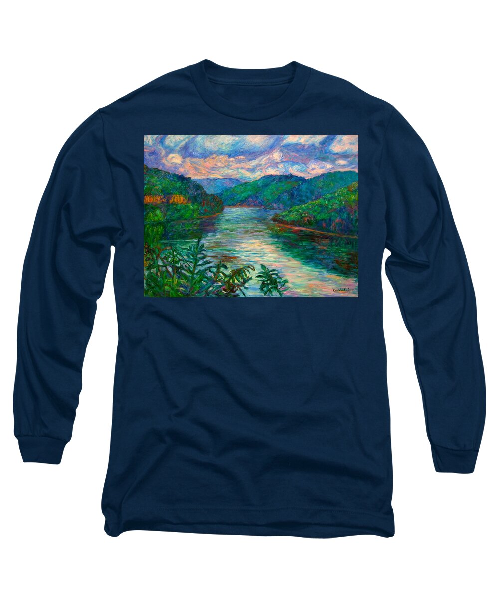 Lake Long Sleeve T-Shirt featuring the painting Bluestone Lake by Kendall Kessler