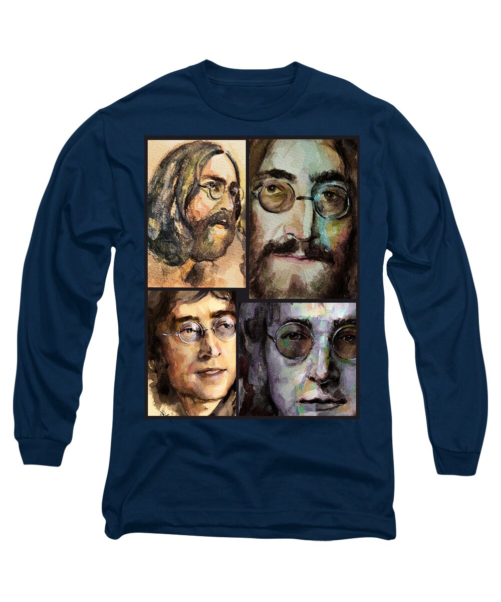 John Lennon Long Sleeve T-Shirt featuring the painting Rock 'n' Roll by Laur Iduc