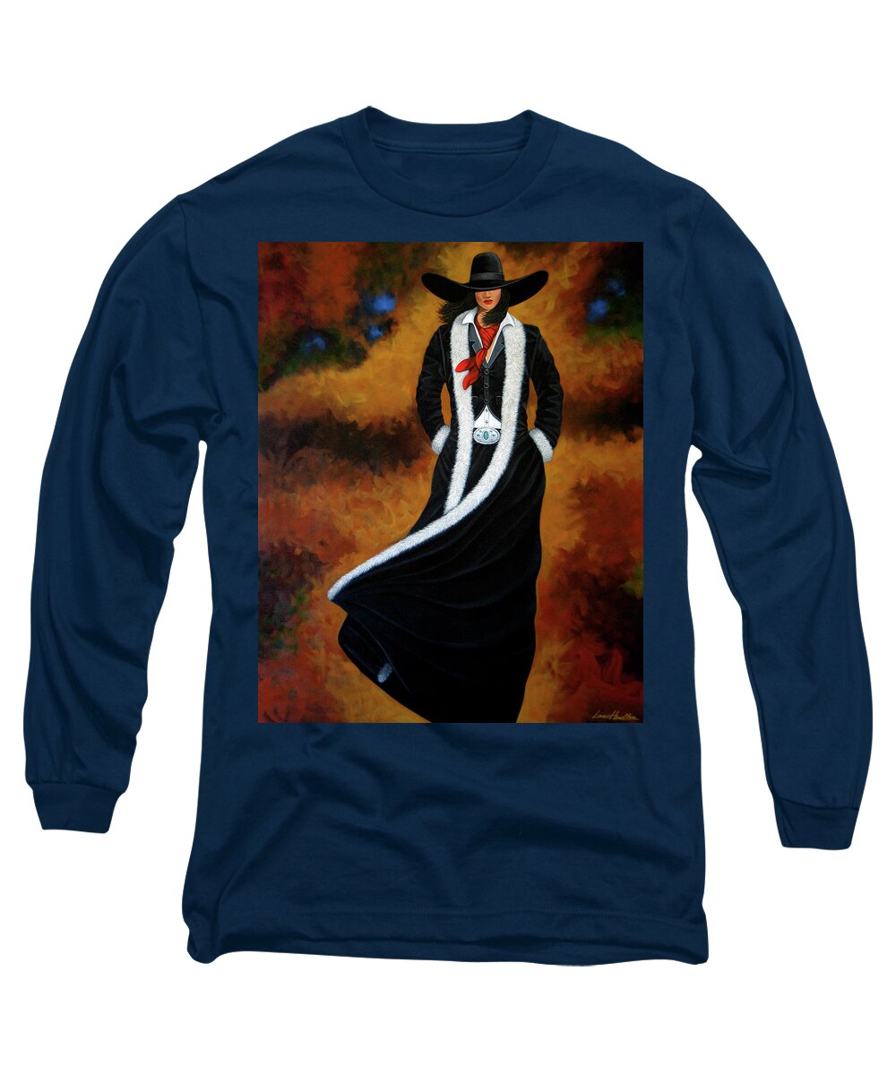 New West Long Sleeve T-Shirt featuring the painting Leather and Fur by Lance Headlee