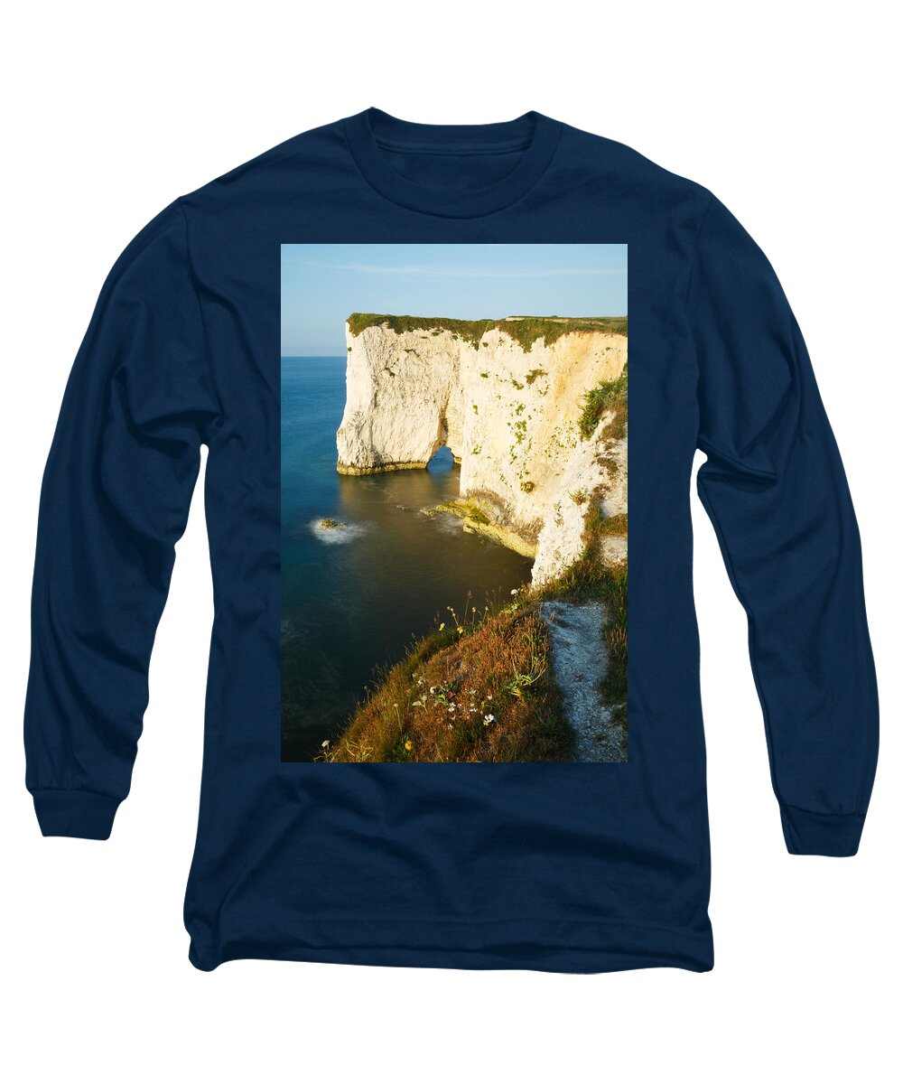 Old Harry Long Sleeve T-Shirt featuring the photograph Morning light at Old Harry Rocks #2 by Ian Middleton