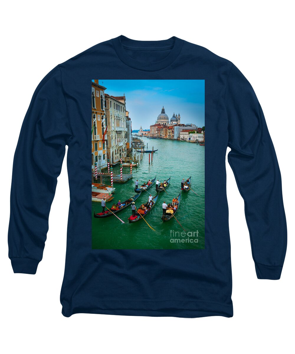 Canal Grande Long Sleeve T-Shirt featuring the photograph Six Gondolas by Inge Johnsson