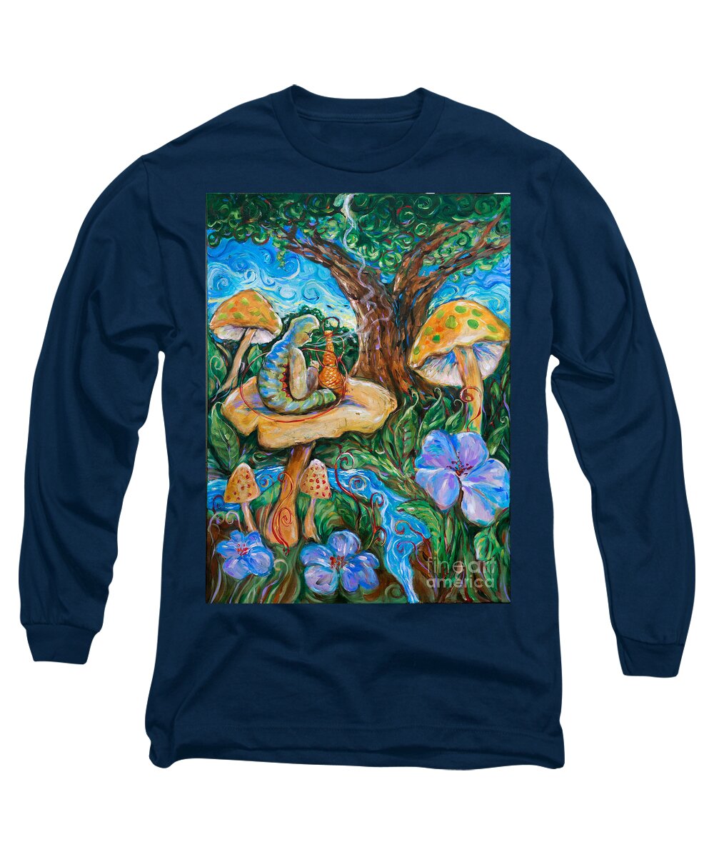 Alice In Wonderland Long Sleeve T-Shirt featuring the painting Absolem from Wonderland by Linda Olsen