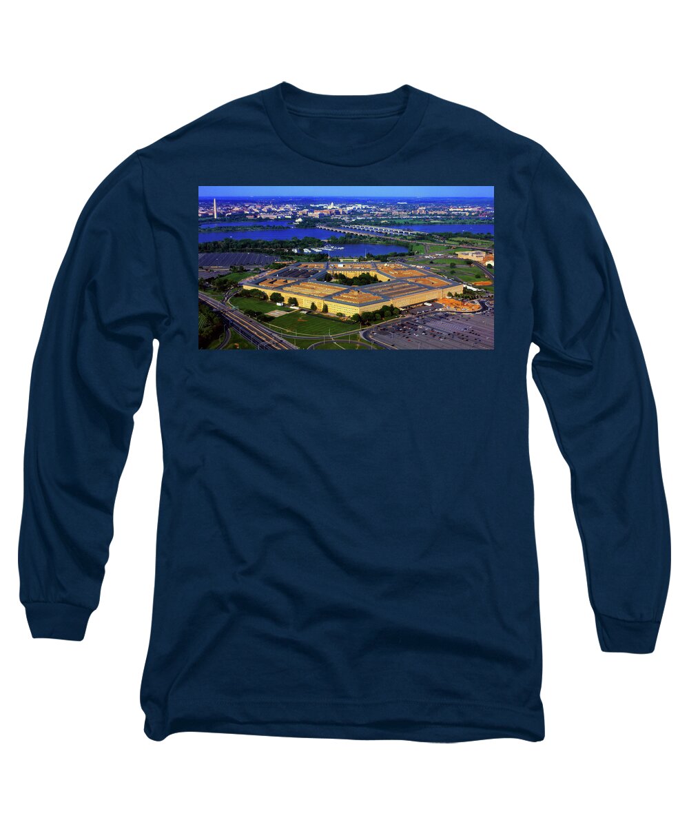 Photography Long Sleeve T-Shirt featuring the photograph Aerial View Of The Pentagon At Dusk by Panoramic Images