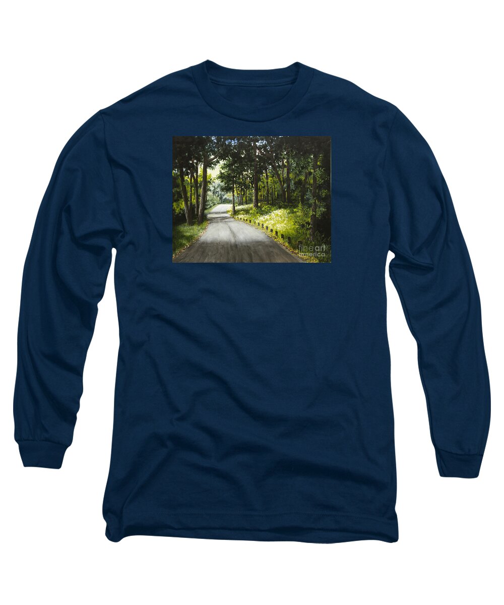 Landscape Long Sleeve T-Shirt featuring the painting Along the Way by Mary Palmer