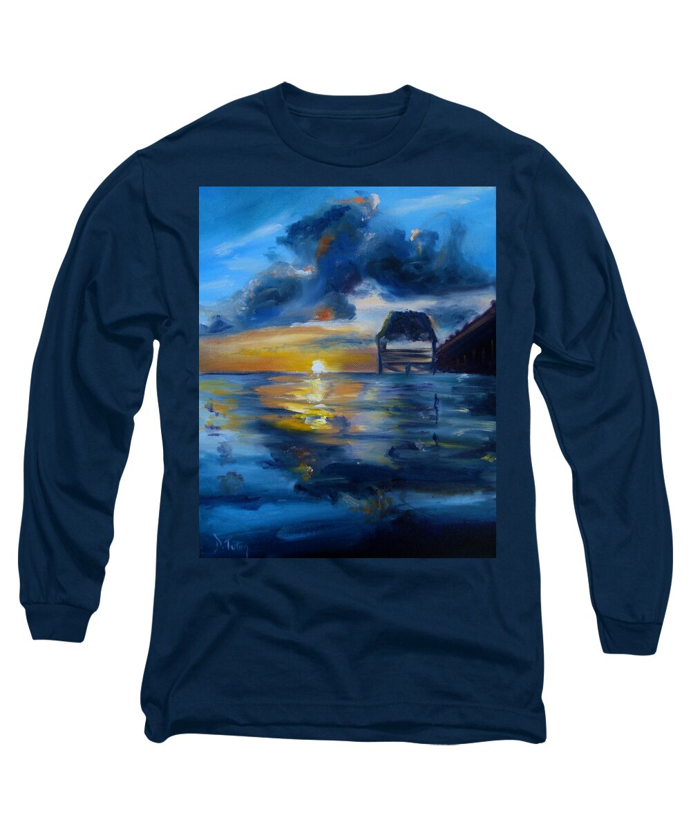 Belize Long Sleeve T-Shirt featuring the painting Belizean Sunrise by Donna Tuten