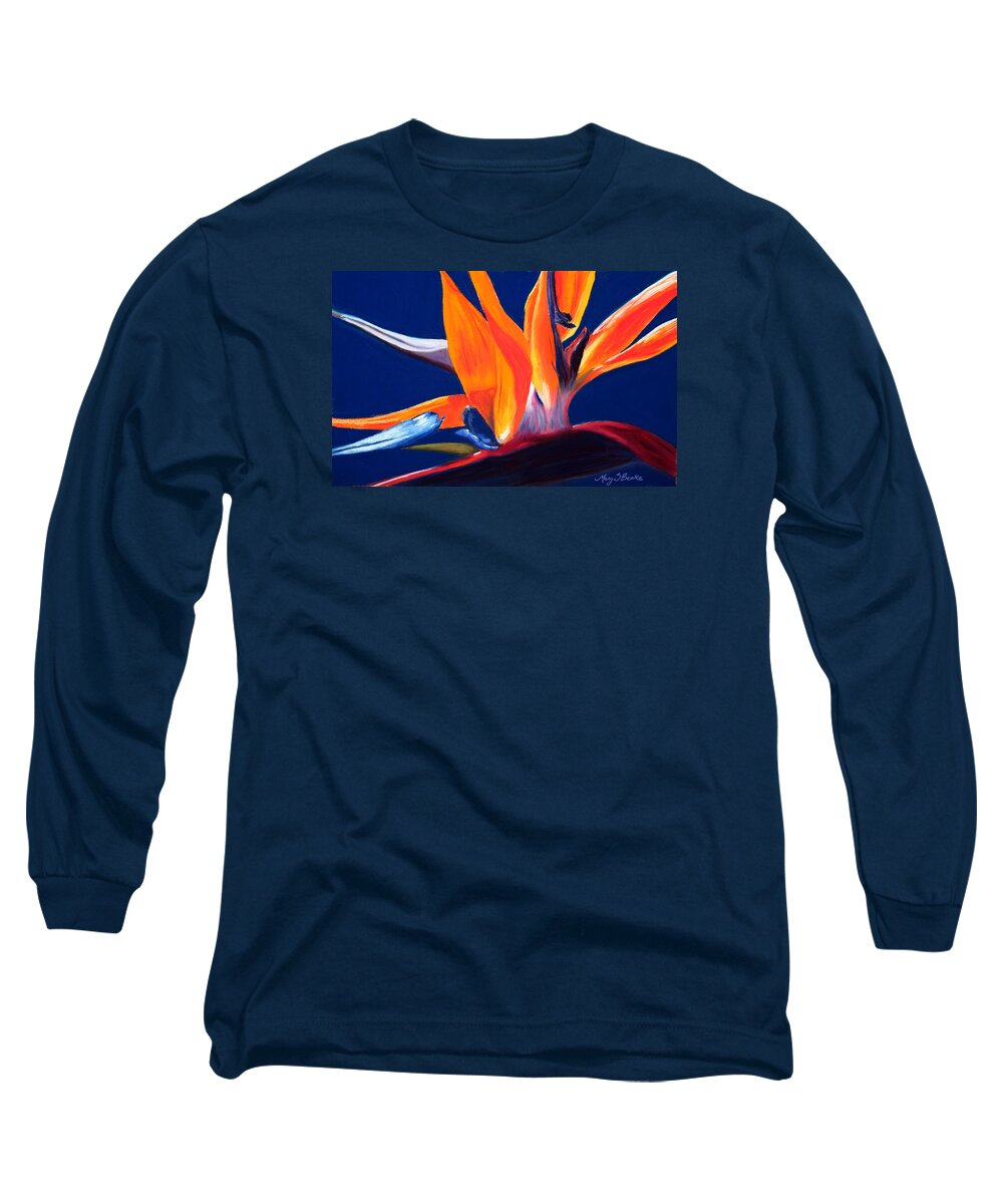 Bird Of Paradise Long Sleeve T-Shirt featuring the painting Bird of Paradise by Mary Benke