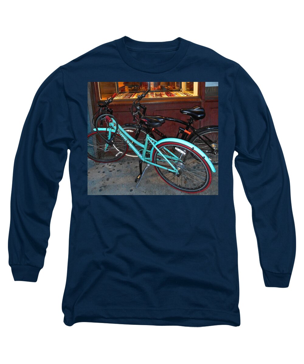 New York City Bicycle Long Sleeve T-Shirt featuring the photograph Blue Bianchi Bike by Joan Reese