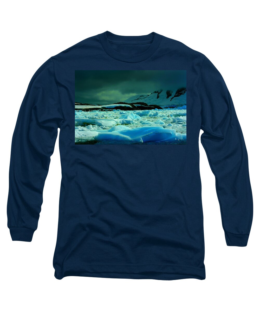 Iceberg Long Sleeve T-Shirt featuring the photograph Blue Ice Flow by Amanda Stadther