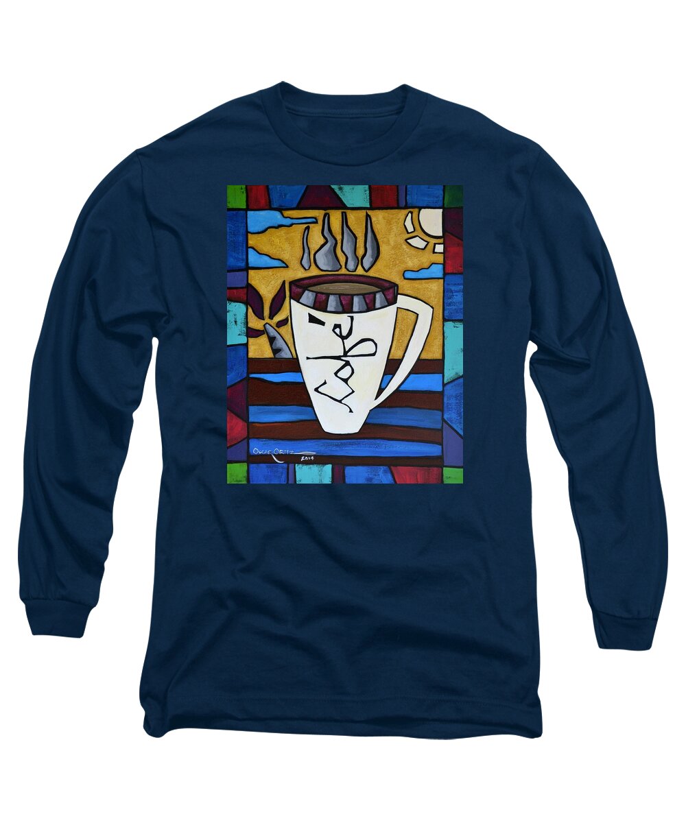 Coffee Long Sleeve T-Shirt featuring the painting Cafe Resto by Oscar Ortiz