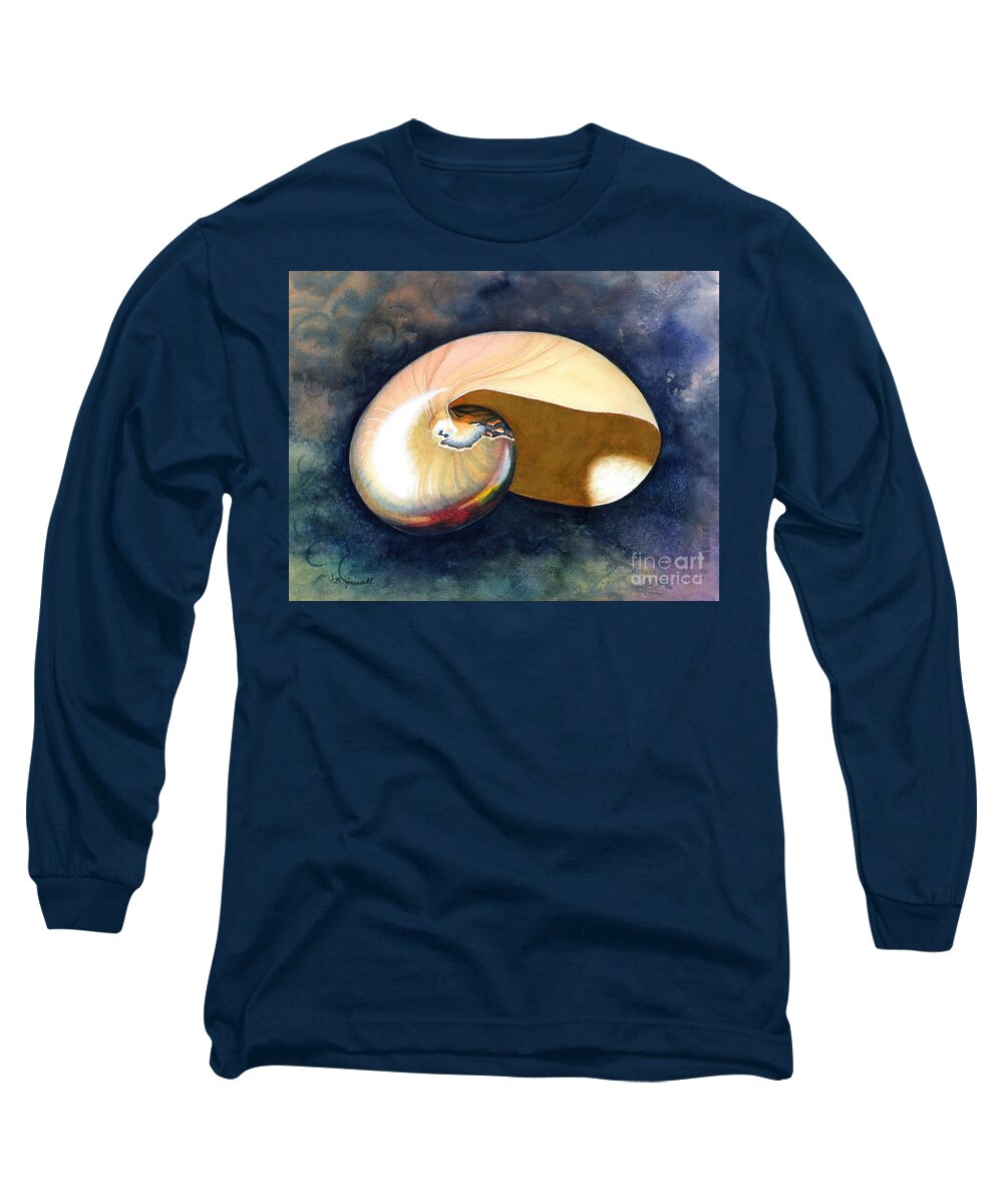 Shell Long Sleeve T-Shirt featuring the painting Chambered Nautilus by Barbara Jewell