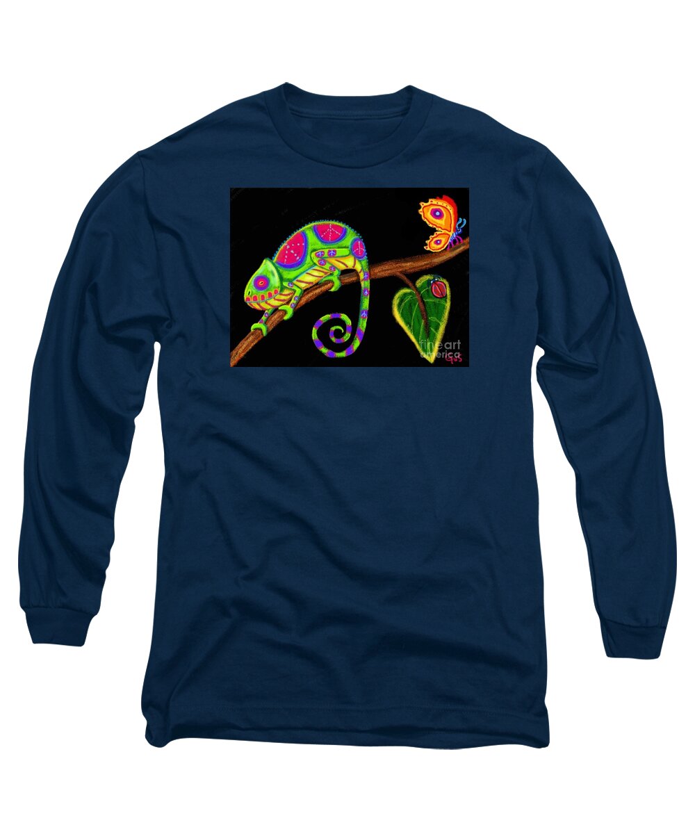 Chameleon Long Sleeve T-Shirt featuring the digital art Chameleon and Ladybug by Nick Gustafson