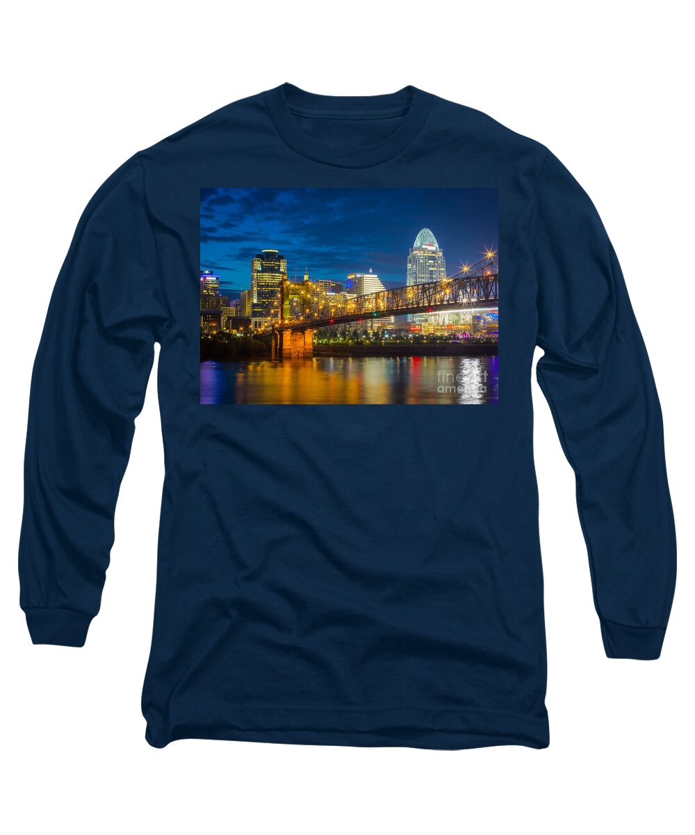 America Long Sleeve T-Shirt featuring the photograph Cincinnati Downtown by Inge Johnsson