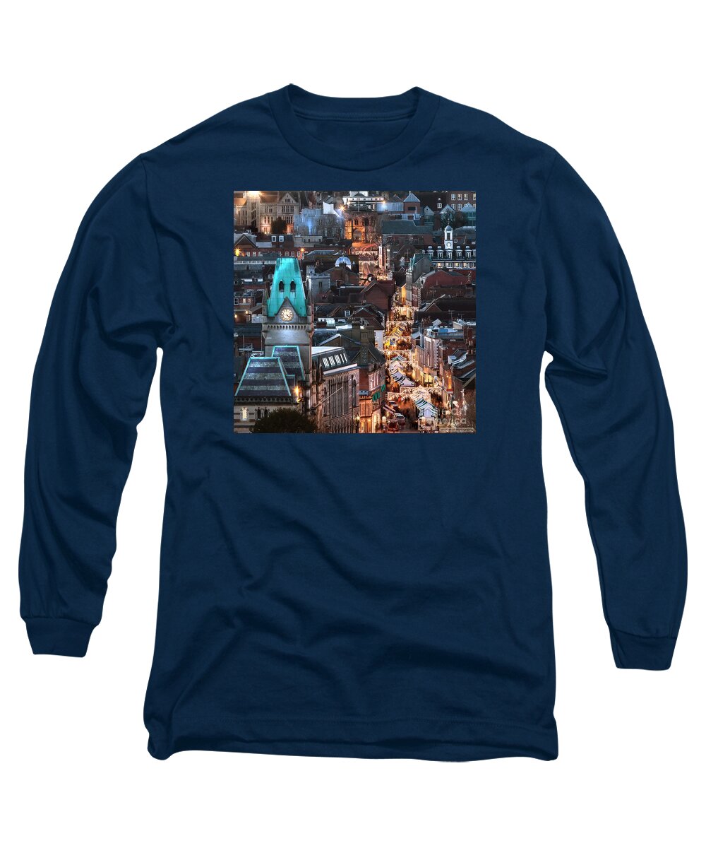 Town Long Sleeve T-Shirt featuring the photograph City night view at Christmas by Simon Bratt